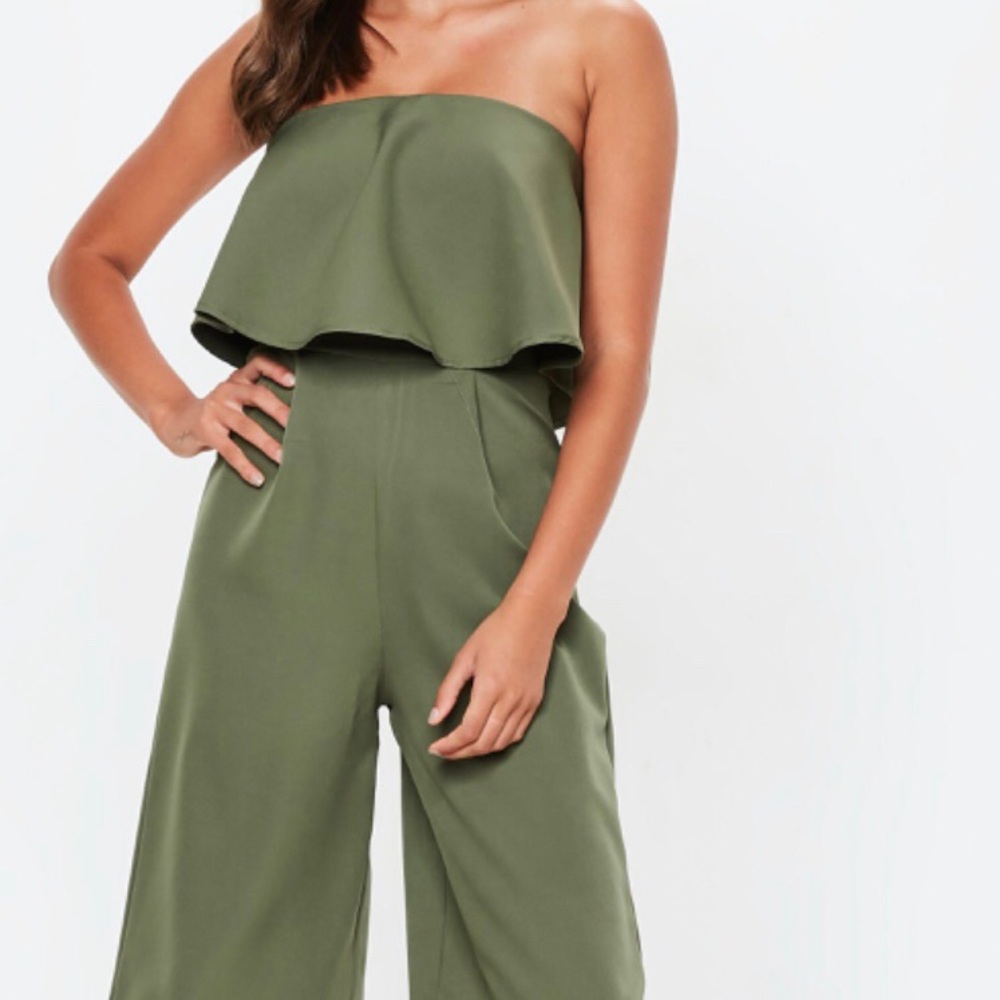 Olive Green Strapless Cropped Jumpsuit